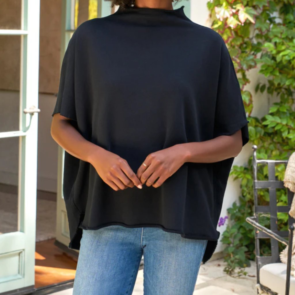 Frank & Eileen Nwot Audrey Funnel Neck Triple Fleece Capelet Top Navy